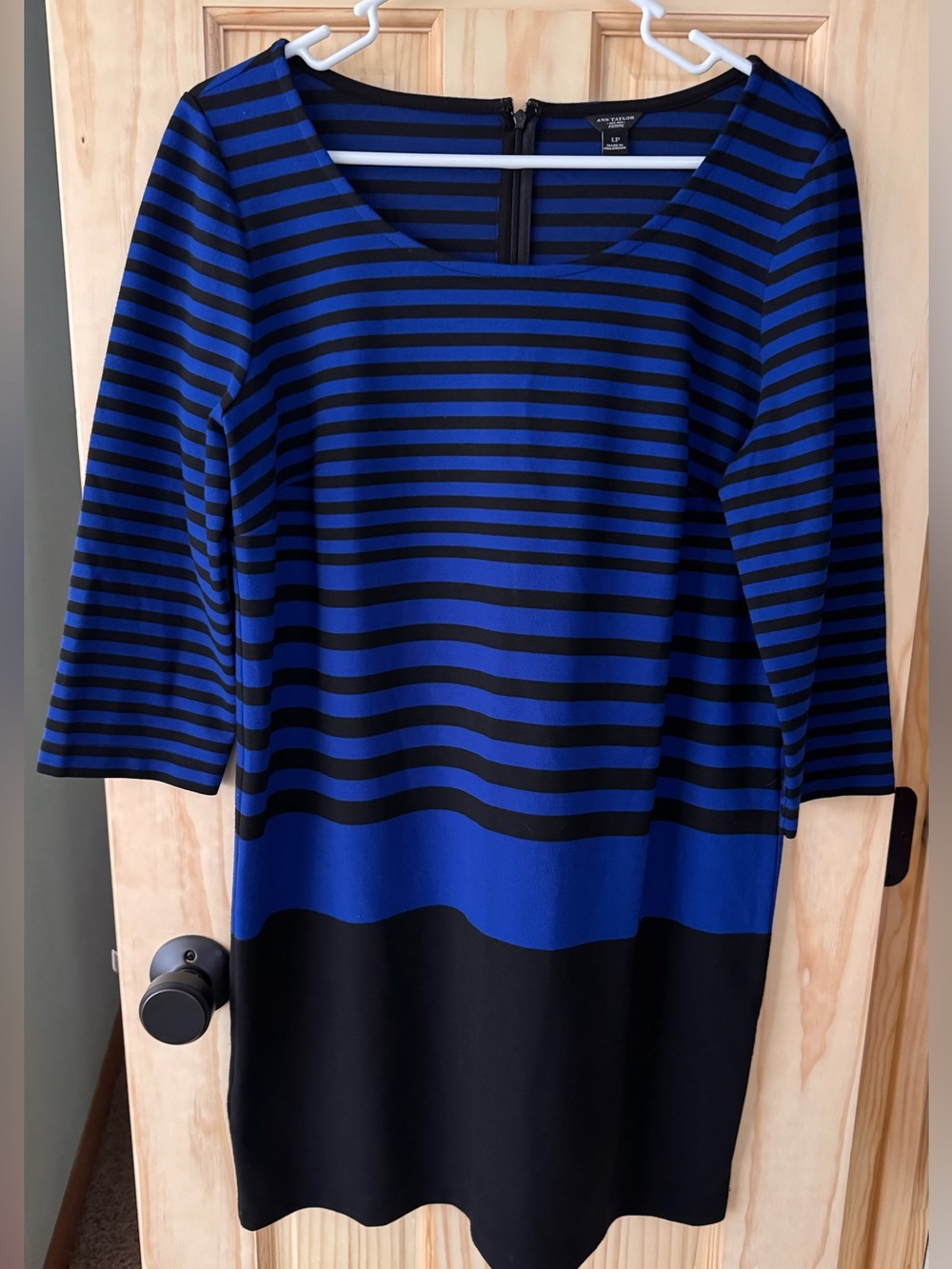 Ann Taylor Blue and Black Striped Long Sleeve Dress
